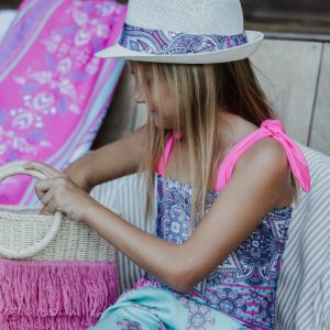 Παντελόνα με μπορντούρα ρετρό μέντα-ροζ