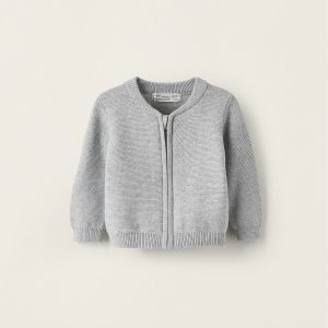 Βαμβακερή πλεκτή γκρι ζακέτα Zippy