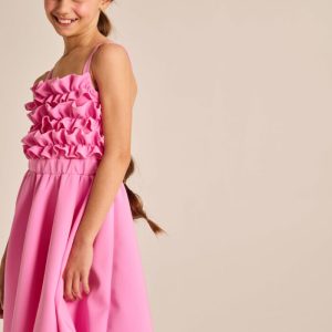 Φόρεμα με τιράντες και βολάν ροζ Melin Rose