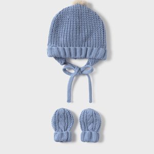Σετ σκουφάκι και γάντια μπλε για νεογέννητο Mayoral
