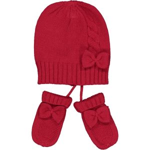 Βρεφικό σετ σκουφάκι με γάντια κόκκινο Birba