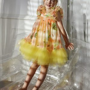 Φλοράλ φόρεμα με τούλι κίτρινο Abel & Lula